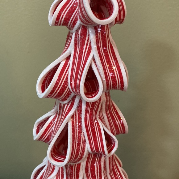 HOLIDAY TIME PEPPERMINT RIBBON TREES SET OF 2 - Picture 2 of 16